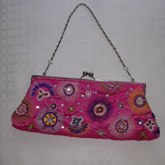 Handbags - Prom, Formal Beaded & embroidered Pink Clutch Bag